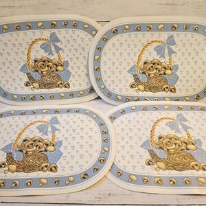 Vintage Mushroom Vinyl Placemat Set of 4 Blue White Cottagecore Country Kitchen